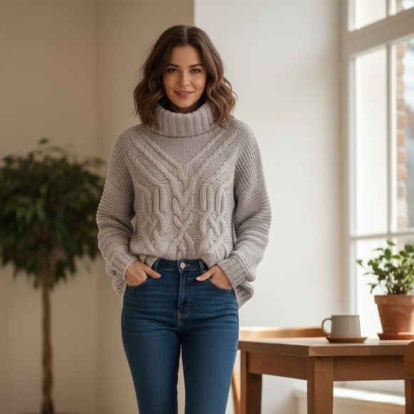 Tahari Sweaters - Tahari Pure Luxe Alpaca Blend Cable Knit Turtleneck Sweater M.